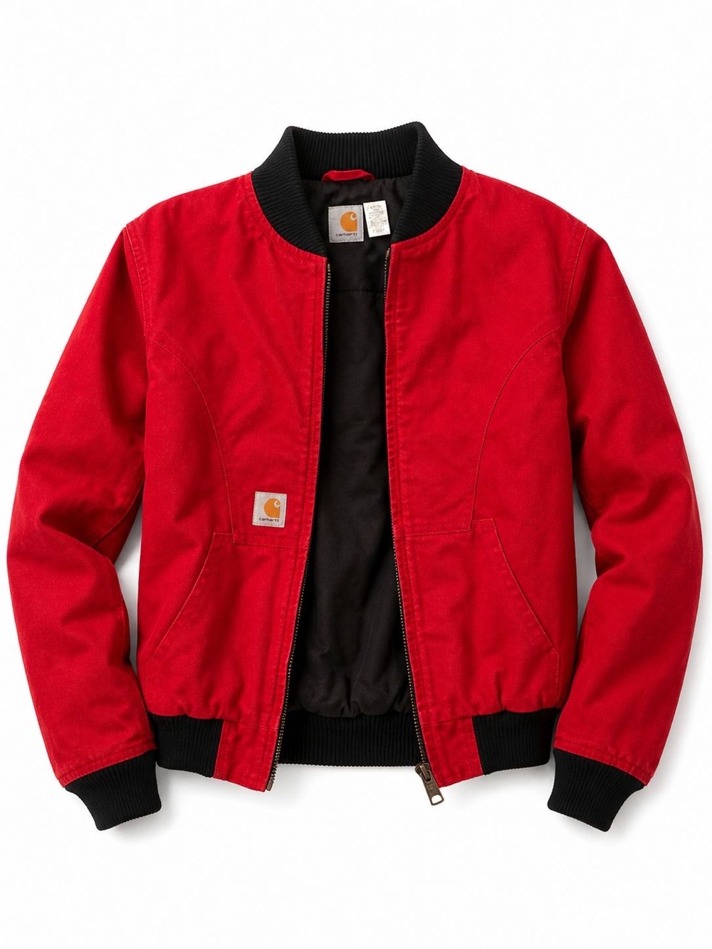 Carhartt Kids Red Bomber-Style Puffer Jacket with Black Trim